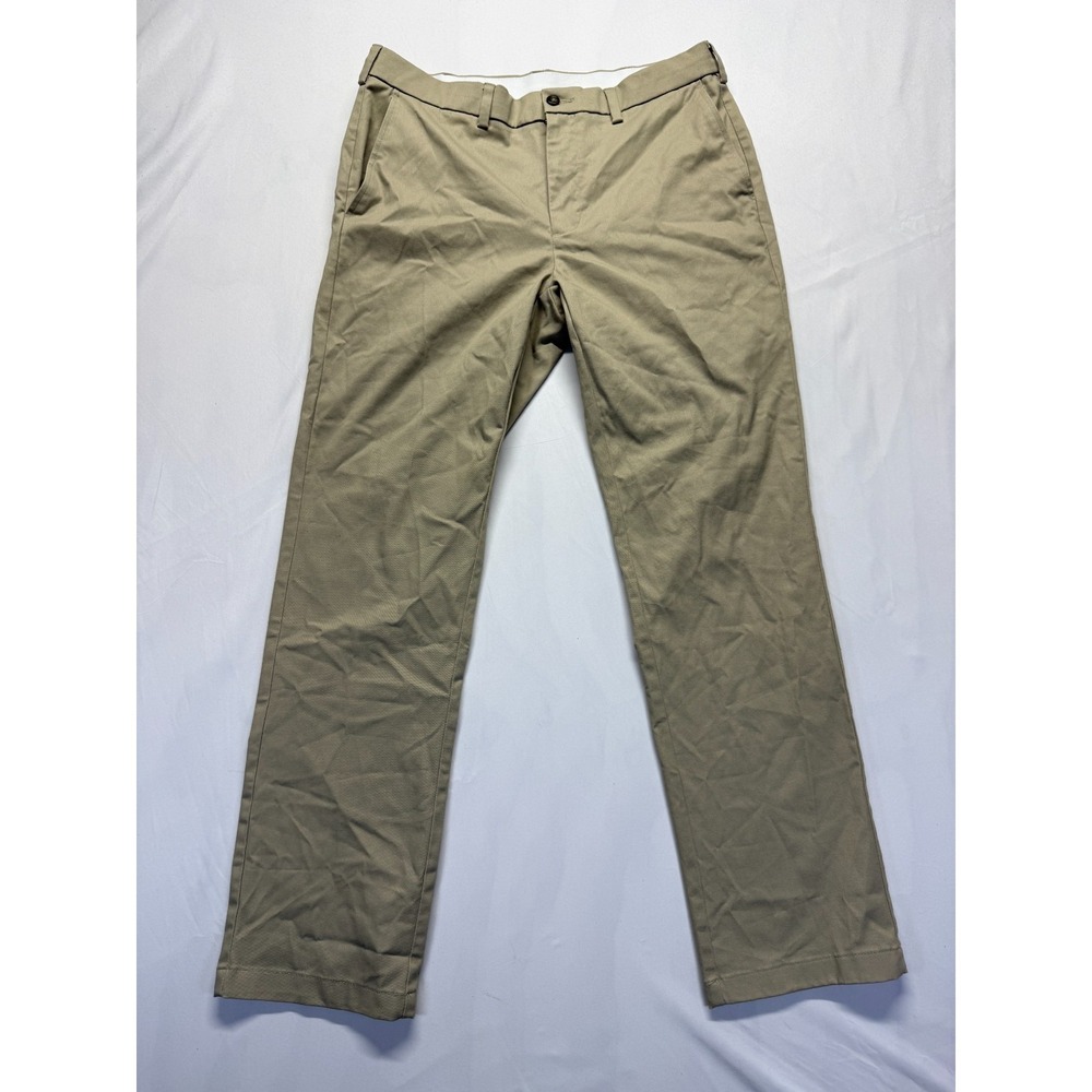 George Premium Straight Fit Chino‎ Pants Mens 34x32 Khaki Wrinkle Resistance